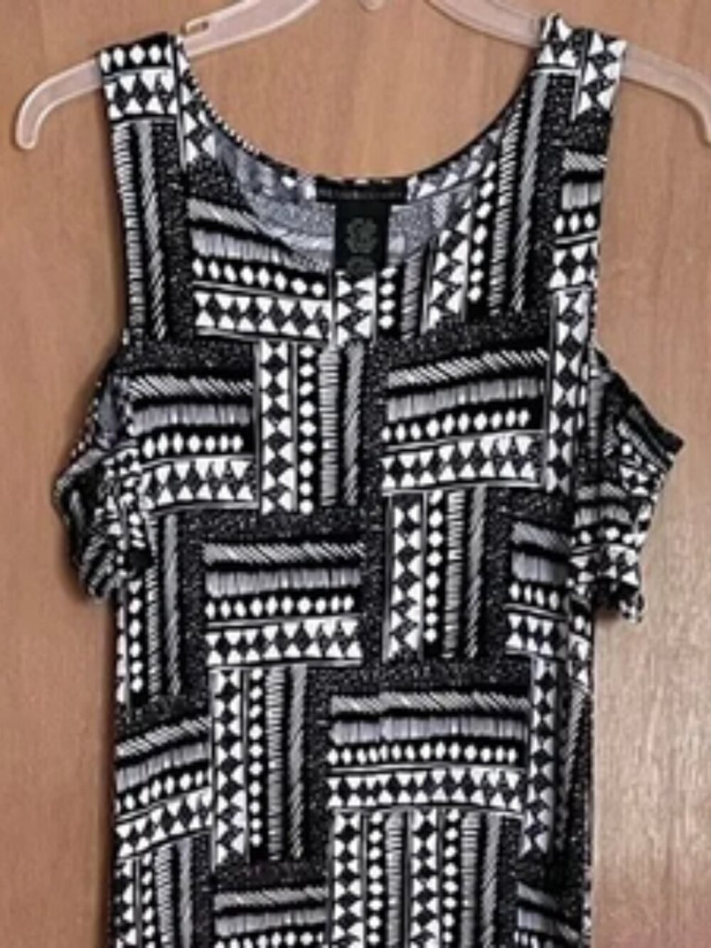 "Onyx Geo" Black & White Geometric Print Cold Shoulder Boho Style Maxi Dress